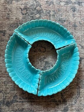 Turquoise Ceramic Divided Chip & Dip Serving Tray